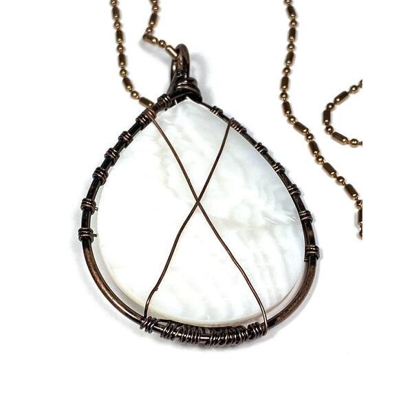 Necklace Mother of Pearl Tree of Life Wire Work Cooper Rose Gold Tone Chain 23” - Picture 6 of 13